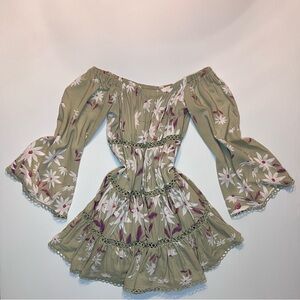 Women’s JAASE Australia Floral Off-Shoulder Bell Sleeve Mini Dress Boho Small